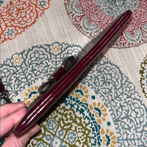 Coach Darcy Bow Burgundy Patent Leather Wristlet - Picture 11 of 12